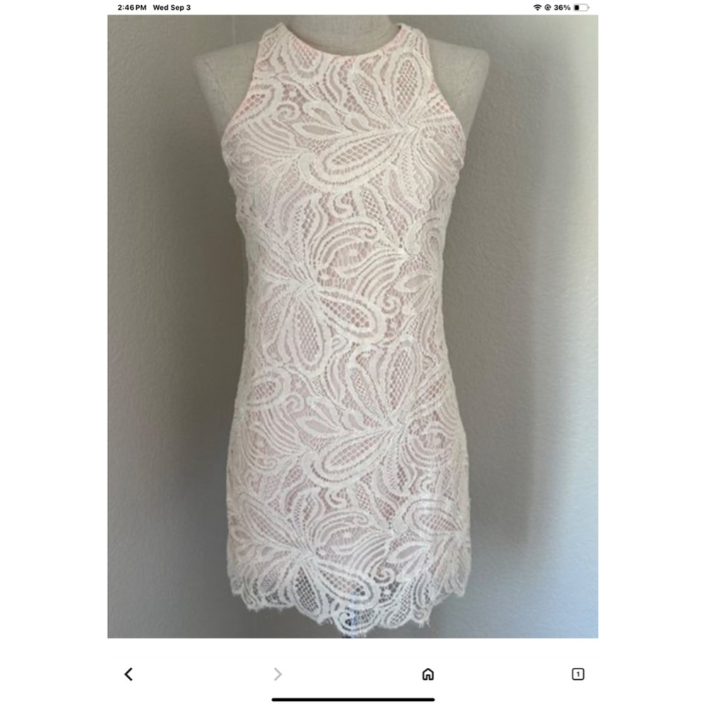Babaton white lace over pink Halter Mini shift Dress Size 4 - Picture 2 of 13